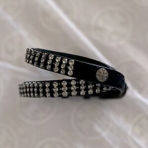Tory Burch Crystal Embellished Double Wrap Bracelet In Black Style 42456